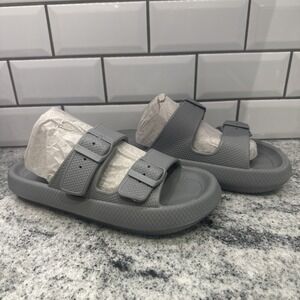 J Slides Beach Size 9 M Grey‎ Eva Two Strap Buckle Summer Sandals Comfort New